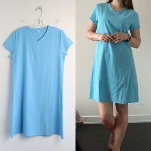 NWOT Light Blue dress V-neck spring summer coastal M L breezy cotton new basic